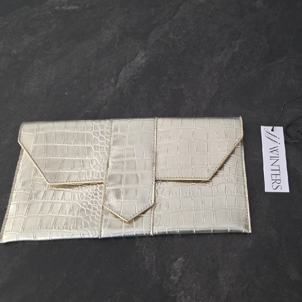 JJ Winters Platinum Croc-Embossed Clutch